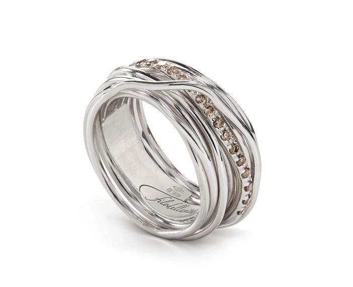 ANELLO RUBINIA FILODELLAVITA CLASSIC COLLECTION 13 FILI IN ARGENTO 925 E DIAMANTI BROWN (ct. 0,21)