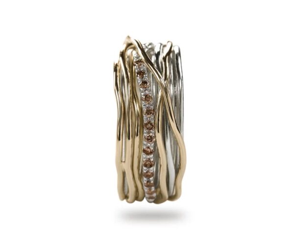 ANELLO RUBINIA FILODELLAVITA CLASSIC COLLECTION 13 FILI IN ORO ROSA 9KT ARGENTO 925 E DIAMANTI BROWN (ct. 0,21) - immagine 2
