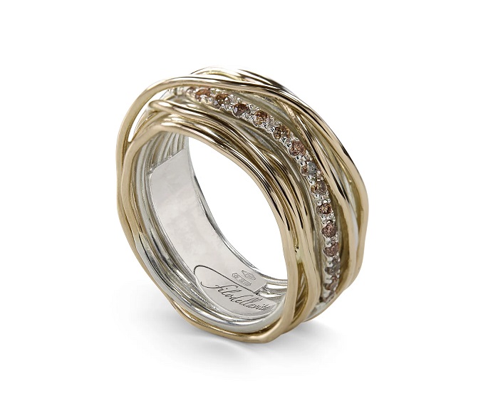 ANELLO RUBINIA FILODELLAVITA CLASSIC COLLECTION 13 FILI IN ORO ROSA 9KT ARGENTO 925 E DIAMANTI BROWN (ct. 0,21)