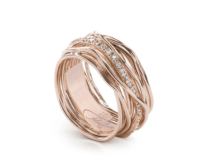 ANELLO RUBINIA FILODELLAVITA CLASSIC COLLECTION 13 FILI IN ORO ROSA 9KT E DIAMANTI BIANCHI (ct. 0,21)