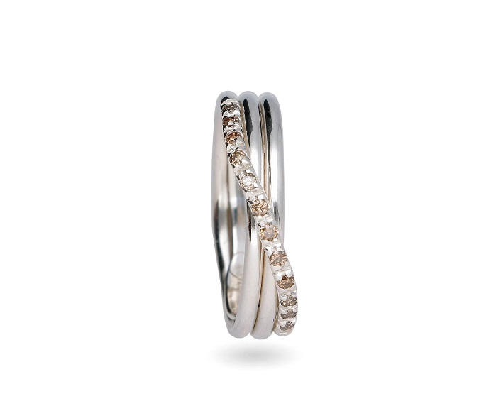 ANELLO RUBINIA FILODELLAVITA CLASSIC COLLECTION 3 FILI IN ARGENTO 925 E DIAMANTI BROWN (ct. 0,17) - immagine 2