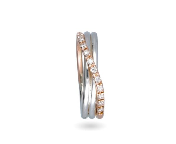 ANELLO RUBINIA FILODELLAVITA CLASSIC COLLECTION 3 FILI IN ORO ROSA 9KT ARGENTO 925 E DIAMANTI BIANCHI (ct. 0,17) - immagine 2