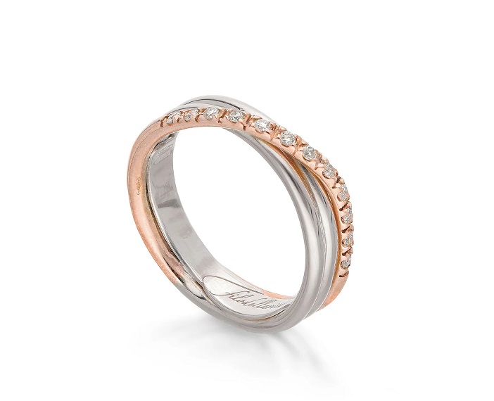 ANELLO RUBINIA FILODELLAVITA CLASSIC COLLECTION 3 FILI IN ORO ROSA 9KT ARGENTO 925 E DIAMANTI BIANCHI (ct. 0,17)