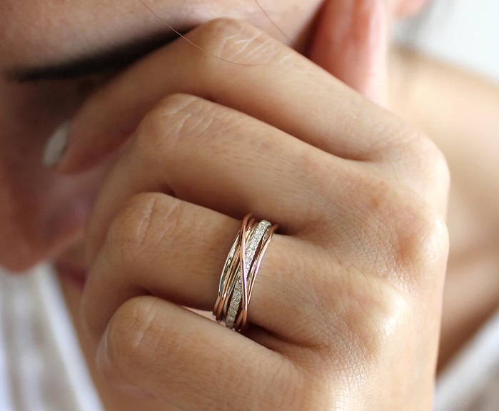 ANELLO RUBINIA FILODELLAVITA CLASSIC COLLECTION 7 FILI IN ORO ROSA 9KT ARGENTO 925 E DIAMANTI BIANCHI (ct. 0,21) - immagine 3