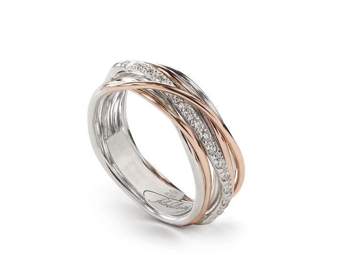 ANELLO RUBINIA FILODELLAVITA CLASSIC COLLECTION 7 FILI IN ORO ROSA 9KT ARGENTO 925 E DIAMANTI BIANCHI (ct. 0,21)