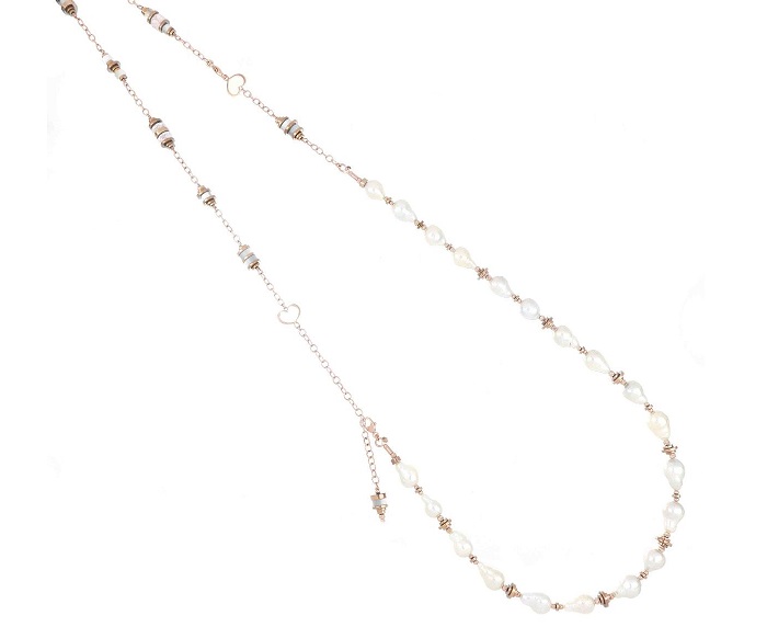 COLLANA COMPO MAMAN ET SOPHIE FASHION PERLA SCARAMAZZA DECO' IN ARGENTO 925, PERLE SCARAMAZZE, EMATITE, MADREPERLA E QUARZO ROSA