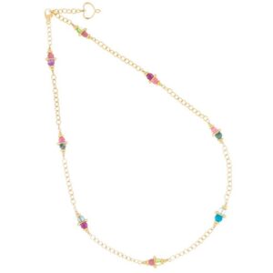 COLLANA MAMAN ET SOPHIE FASHION TORMALINA E ACQUAMARINA IN ARGENTO 925 CON CATENA E PIETRE