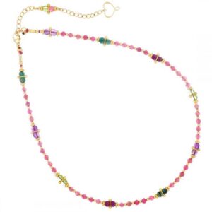 COLLANA MAMAN ET SOPHIE FASHION TORMALINA E ACQUAMARINA IN ARGENTO 925 CON TORMALINA ROSA E PIETRE