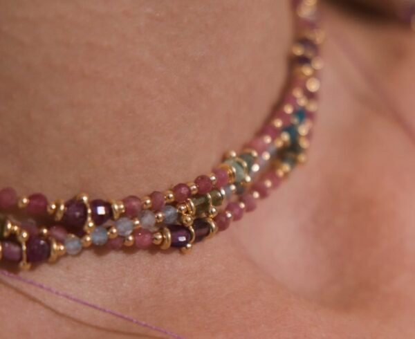 COLLANA MAMAN ET SOPHIE FASHION TORMALINA E ACQUAMARINA IN ARGENTO 925 CON CATENA E PIETRE - immagine 2