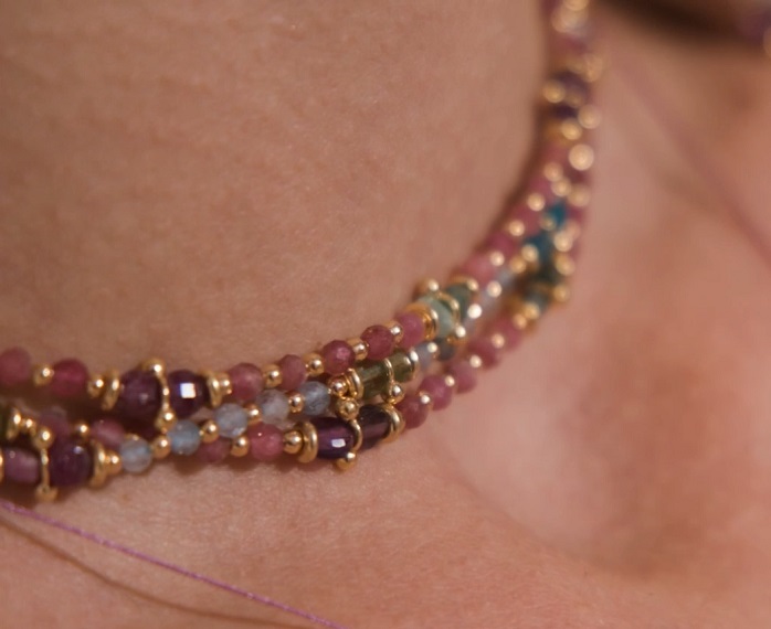 COLLANA MAMAN ET SOPHIE FASHION TORMALINA E ACQUAMARINA IN ARGENTO 925 CON CATENA E PIETRE - immagine 2