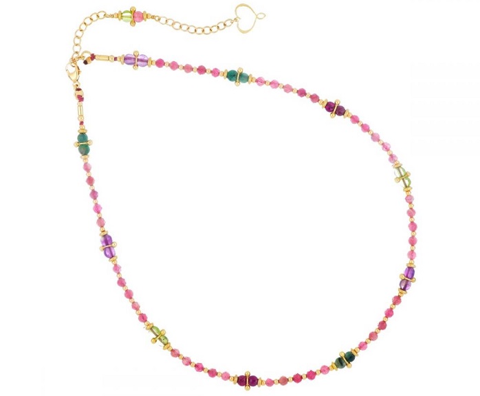 COLLANA MAMAN ET SOPHIE FASHION TORMALINA E ACQUAMARINA IN ARGENTO 925 CON TORMALINA ROSA E PIETRE