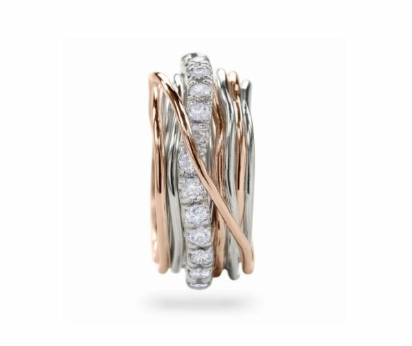 ANELLO RUBINIA FILODELLAVITA PREZIOSO COLLECTION 13 FILI IN ORO ROSA 9KT ARGENTO 925 E DIAMANTI BIANCHI (ct. 0,80) - immagine 2