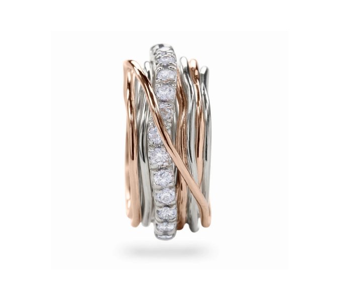 ANELLO RUBINIA FILODELLAVITA PREZIOSO COLLECTION 13 FILI IN ORO ROSA 9KT ARGENTO 925 E DIAMANTI BIANCHI (ct. 0,80) - immagine 2