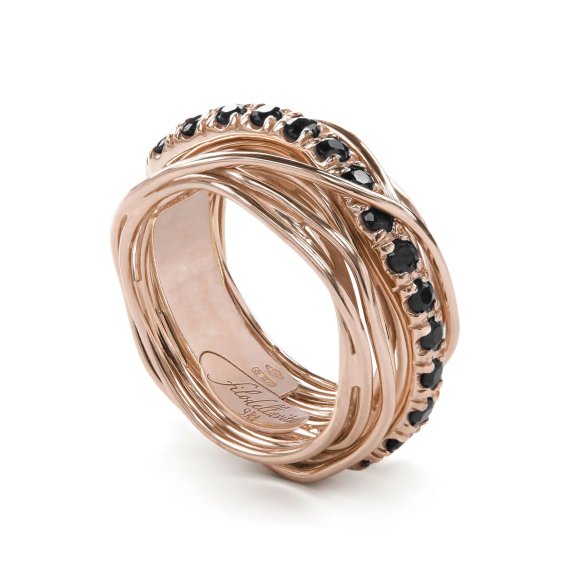 ANELLO RUBINIA FILODELLAVITA PREZIOSO COLLECTION 13 FILI IN ORO ROSA 9KT E DIAMANTI BLACK (ct. 0,80)