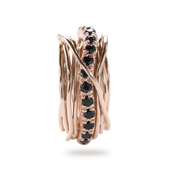 ANELLO RUBINIA FILODELLAVITA PREZIOSO COLLECTION 13 FILI IN ORO ROSA 9KT E DIAMANTI BLACK (ct. 0,80) - immagine 2