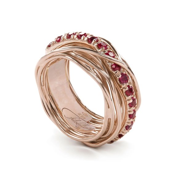 ANELLO RUBINIA FILODELLAVITA PREZIOSO COLLECTION 13 FILI IN ORO ROSA 9KT E RUBINI (ct. 0,99)