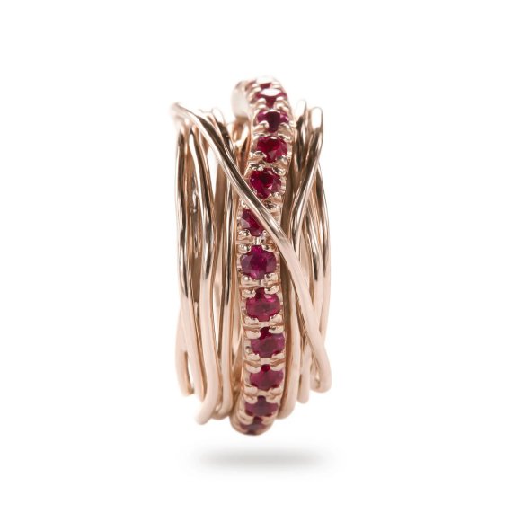 ANELLO RUBINIA FILODELLAVITA PREZIOSO COLLECTION 13 FILI IN ORO ROSA 9KT E RUBINI (ct. 0,99) - immagine 2