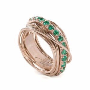 ANELLO RUBINIA FILODELLAVITA PREZIOSO COLLECTION 13 FILI IN ORO ROSA 9KT E SMERALDI (ct. 0,99)