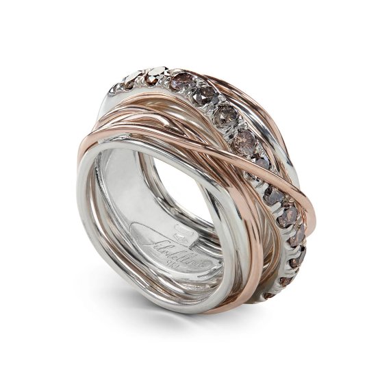 ANELLO RUBINIA FILODELLAVITA CARATO COLLECTION 13 FILI IN ORO ROSA 9KT ARGENTO 925 E DIAMANTI BROWN (ct. 1,00)