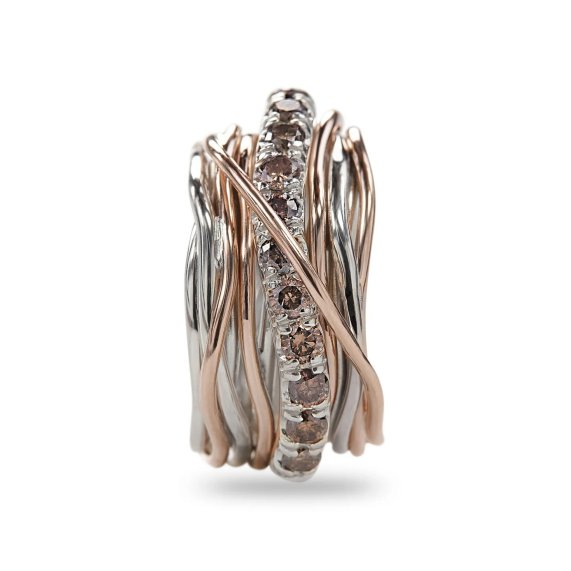 ANELLO RUBINIA FILODELLAVITA CARATO COLLECTION 13 FILI IN ORO ROSA 9KT ARGENTO 925 E DIAMANTI BROWN (ct. 1,00) - immagine 2