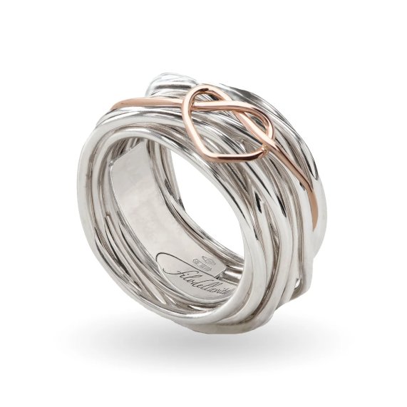 ANELLO RUBINIA FILODELLAVITA CLASSIC COLLECTION 13 FILI IN ARGENTO 925 E CUORE ANNODATO IN ORO ROSA 9KT