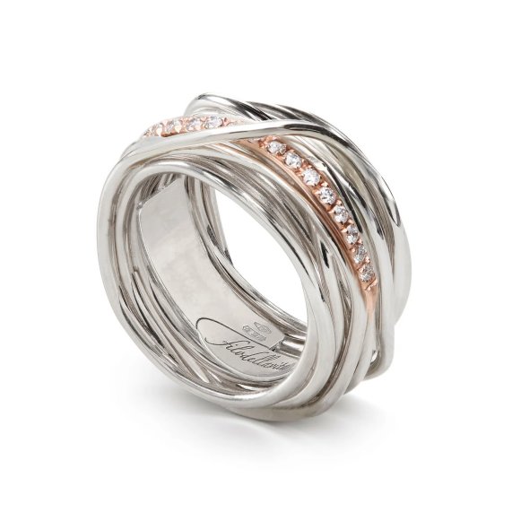 ANELLO RUBINIA FILODELLAVITA CLASSIC COLLECTION 13 FILI CON RIVIERE IN ORO ROSA 9KT ARGENTO 925 E DIAMANTI BIANCHI (ct. 0,21)