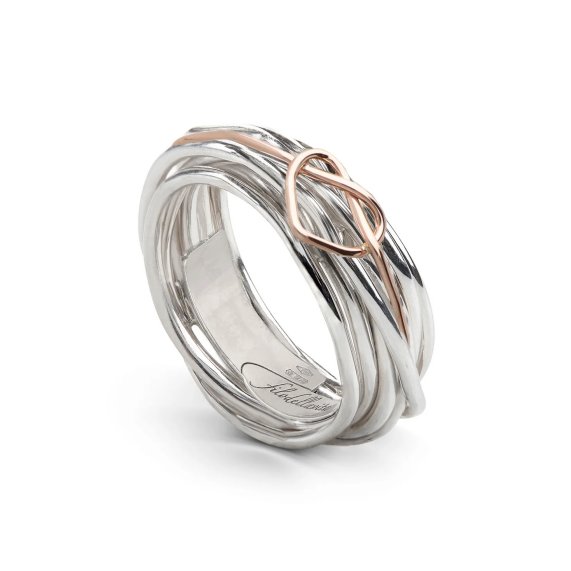 ANELLO RUBINIA FILODELLAVITA CLASSIC COLLECTION 7 FILI IN ARGENTO 925 E CUORE ANNODATO IN ORO ROSA 9KT