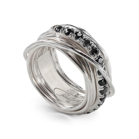 ANELLO RUBINIA FILODELLAVITA PREZIOSO COLLECTION 13 FILI IN ARGENTO 925 E DIAMANTI BLACK (ct. 0,80)