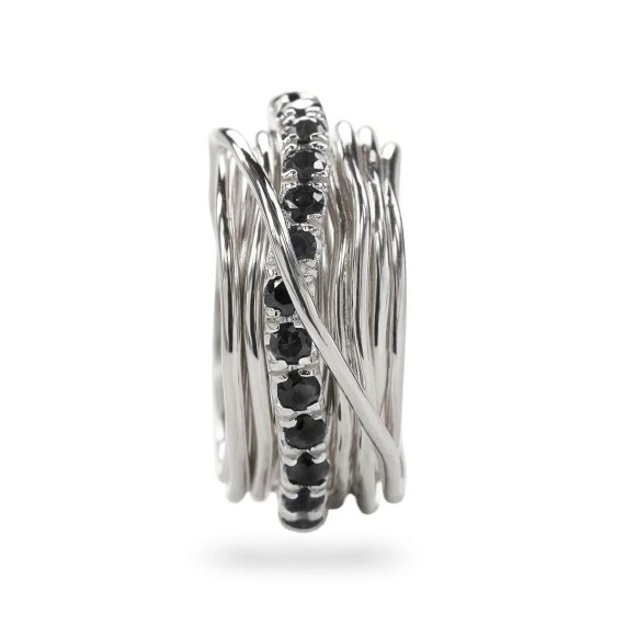 ANELLO RUBINIA FILODELLAVITA PREZIOSO COLLECTION 13 FILI IN ARGENTO 925 E DIAMANTI BLACK (ct. 0,80) - immagine 2