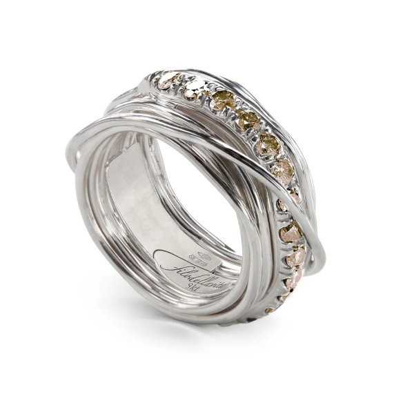 ANELLO RUBINIA FILODELLAVITA PREZIOSO COLLECTION 13 FILI IN ARGENTO 925 E DIAMANTI BROWN (ct. 0,80)