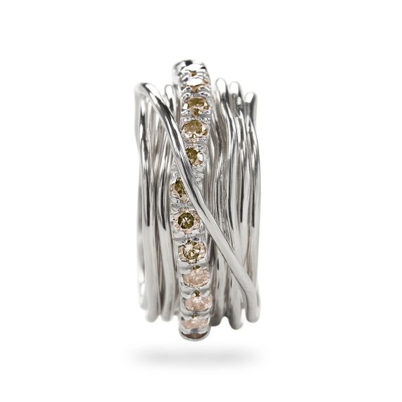 ANELLO RUBINIA FILODELLAVITA PREZIOSO COLLECTION 13 FILI IN ARGENTO 925 E DIAMANTI BROWN (ct. 0,80) - immagine 2