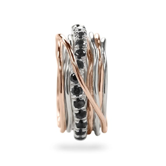 ANELLO RUBINIA FILODELLAVITA PREZIOSO COLLECTION 13 FILI IN ORO ROSA 9KT ARGENTO 925 E DIAMANTI BLACK (ct. 0,80) - immagine 2