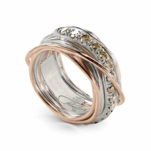 ANELLO RUBINIA FILODELLAVITA PREZIOSO COLLECTION 13 FILI IN ORO ROSA 9KT ARGENTO 925 E DIAMANTI BROWN (ct. 0,80)