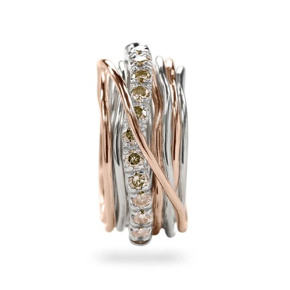 ANELLO RUBINIA FILODELLAVITA PREZIOSO COLLECTION 13 FILI IN ORO ROSA 9KT ARGENTO 925 E DIAMANTI BROWN (ct. 0,80) - immagine 2