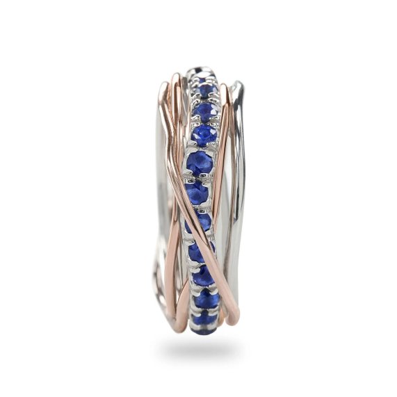 ANELLO RUBINIA FILODELLAVITA PREZIOSO COLLECTION 7 FILI IN ORO ROSA 9KT ARGENTO 925 E ZAFFIRI BLU (ct. 0,99) - immagine 2