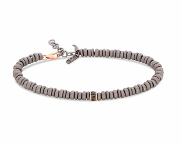 BRACCIALE DA UOMO MANO JEWELS ANELLINI COLLECTION IN TITANIO, ORO ROSA 9 KT E DIAMANTI BLACK ( ct. 0,19 )