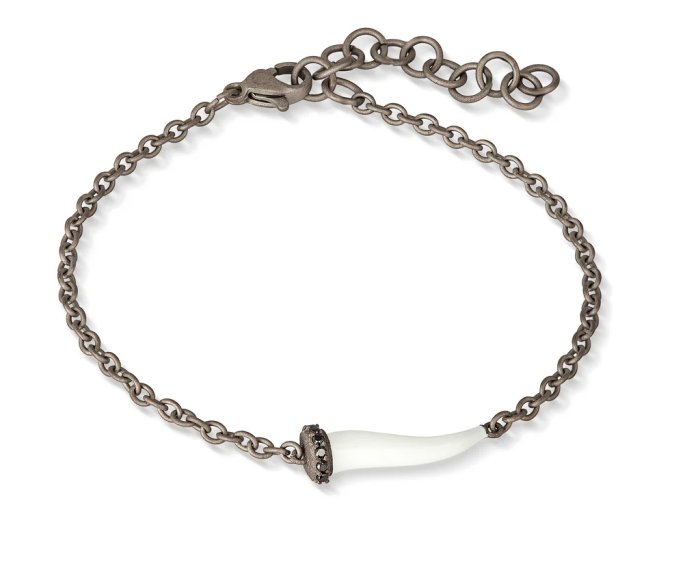 BRACCIALE DA UOMO MANO JEWELS LUCKY HORN COLLECTION IN TITANIO, SMALTO BIANCO E DIAMANTI BLACK (ct. 0,05)