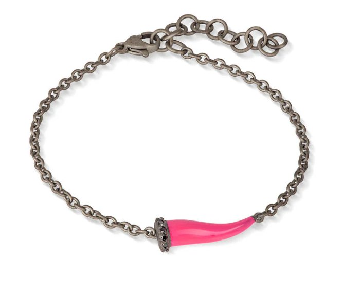 BRACCIALE DA UOMO MANO JEWELS LUCKY HORN COLLECTION IN TITANIO, SMALTO FUCSIA E DIAMANTI BLACK (ct. 0,05)