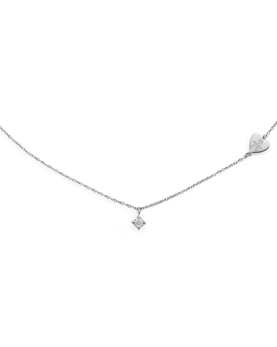 COLLANA LE BEBE’ PER SEMPRE IN ORO BIANCO CON DIAMANTE (ct. 0,07) CON SAGOMA BIMBO INCISA