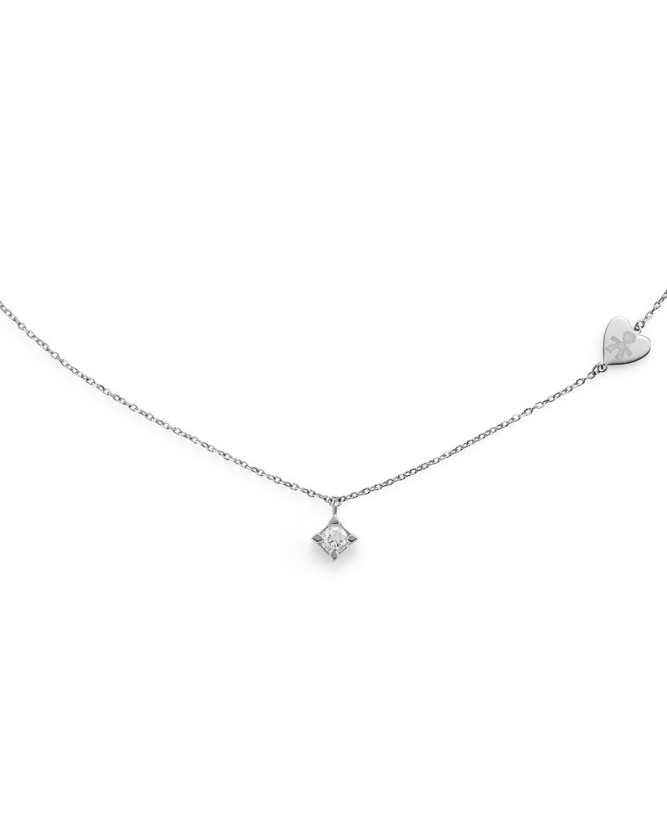 COLLANA LE BEBE’ PER SEMPRE IN ORO BIANCO CON DIAMANTE (ct. 0,15) CON SAGOMA BIMBO INCISA