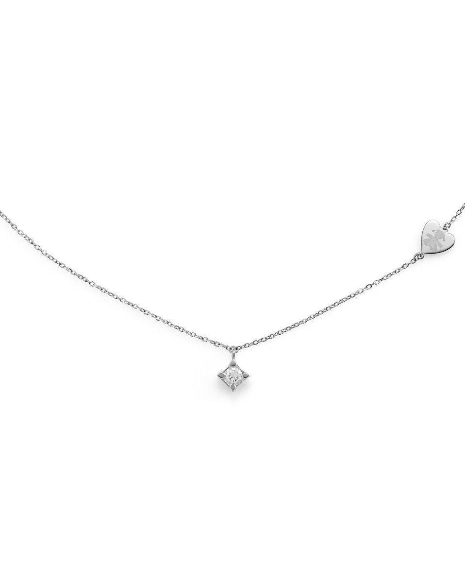 COLLANA LE BEBE’ PER SEMPRE IN ORO BIANCO CON DIAMANTE (ct. 0,15) CON SAGOMA BIMBA INCISA