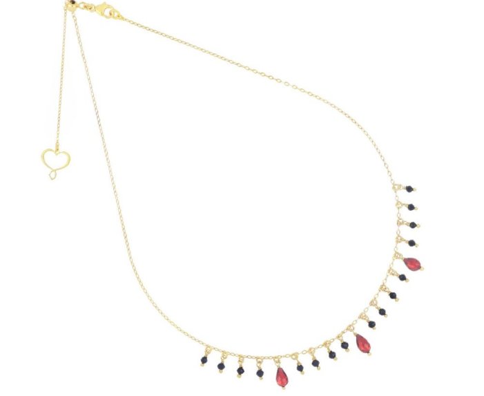 COLLANA MAMAN ET SOPHIE FASHION FRANGE IN ARGENTO 925, SPINELLI E GRANATI