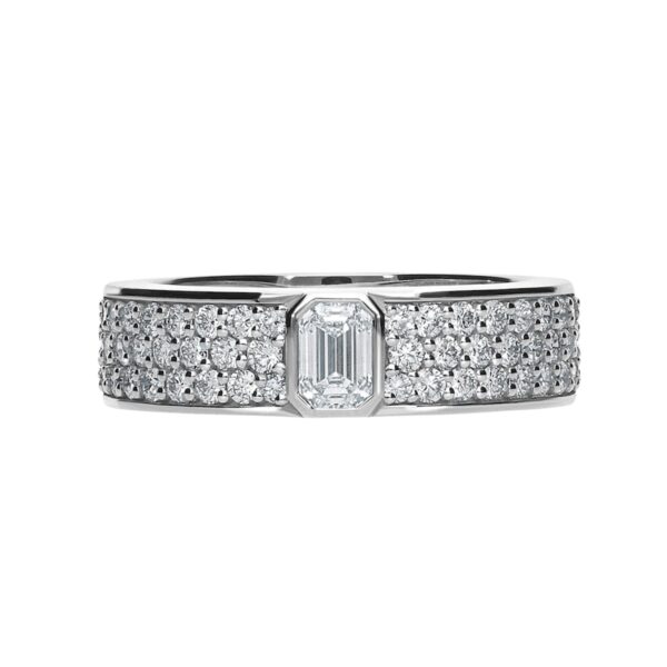 ANELLO LEO PIZZO POLO COLLECTION IN ORO BIANCO CON DIAMANTI TAGLIO SMERALDO E BRILLANTE