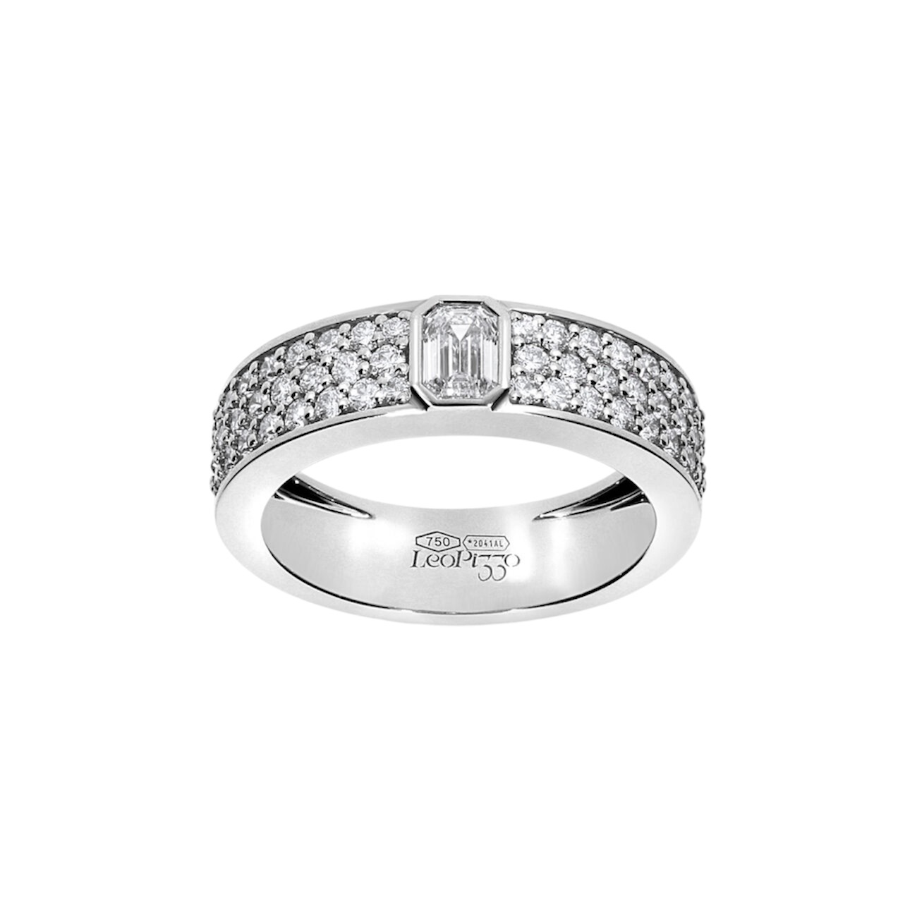 ANELLO LEO PIZZO POLO COLLECTION IN ORO BIANCO CON DIAMANTI TAGLIO SMERALDO E BRILLANTE - immagine 2