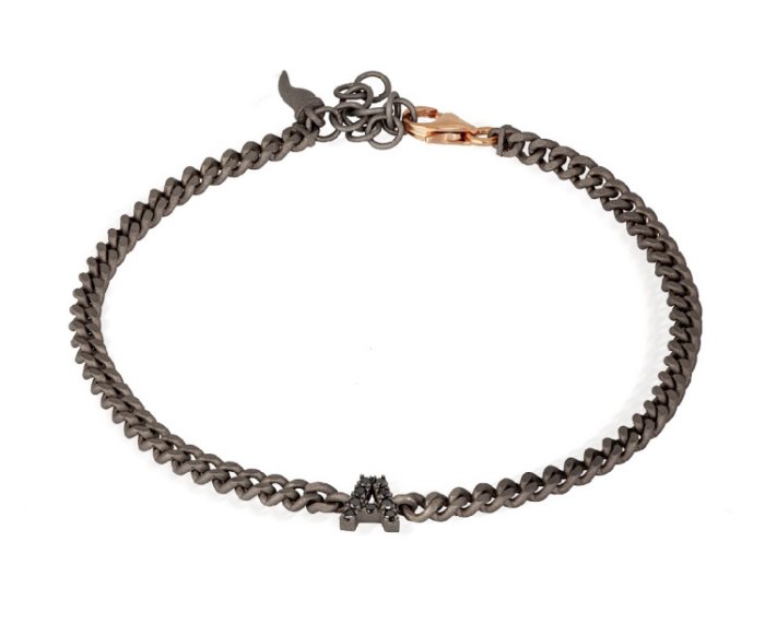 BRACCIALE DA UOMO MANO JEWELS GROUMETTE LETTERE COLLECTION IN TITANIO, ORO ROSA 9 KT E DIAMANTI BLACK ( ct. 0,10 )