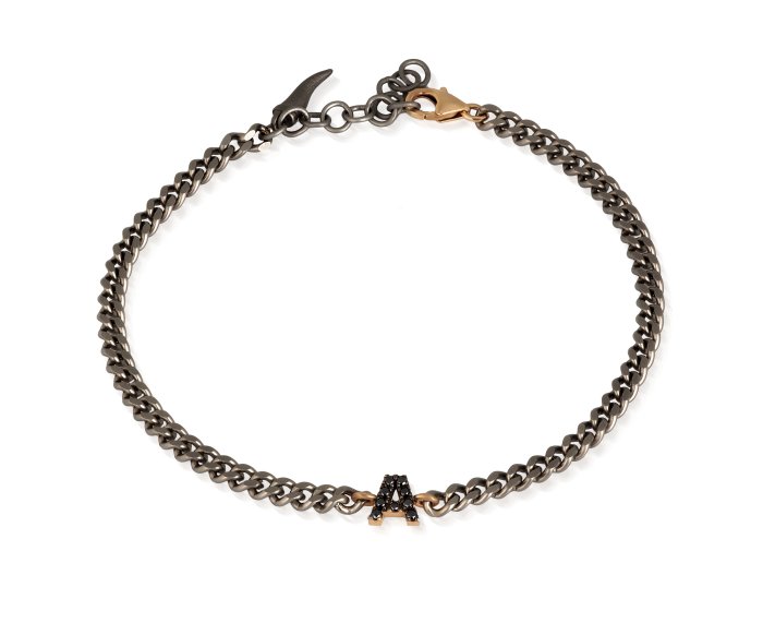 BRACCIALE DA UOMO MANO JEWELS GROUMETTE LETTERE COLLECTION IN TITANIO, ORO ROSA 9 KT E DIAMANTI BLACK ( ct. 0,10 )
