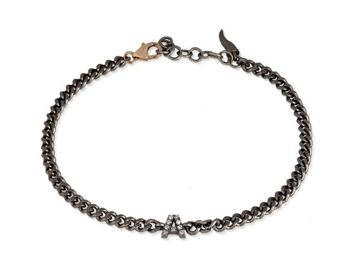 BRACCIALE DA UOMO MANO JEWELS GROUMETTE LETTERE COLLECTION IN TITANIO, ORO ROSA 9 KT E DIAMANTI WHITE ( ct. 0,09 )