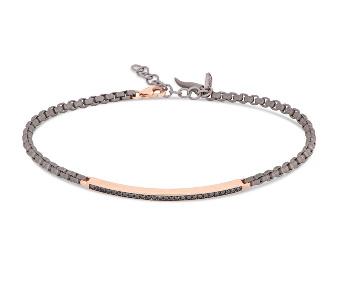 BRACCIALE DA UOMO MANO JEWELS SCOOBY DOO COLLECTION IN TITANIO, ORO ROSA 9 KT E DIAMANTI BLACK (ct. 0,28)