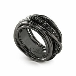 ANELLO RUBINIA FILODELLAVITA ROCK COLLECTION 13 FILI IN ARGENTO 925 BRUNITO E DIAMANTI BLACK (ct. 0,80)