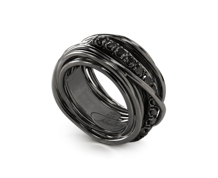 ANELLO RUBINIA FILODELLAVITA ROCK COLLECTION 13 FILI IN ARGENTO 925 BRUNITO E DIAMANTI BLACK (ct. 0,80)